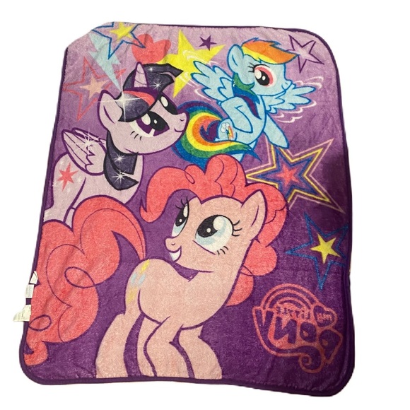 My Little Pony Fleece Blanket Pinkie Pie Rainbow Dash Twilight Sparkle Purple - Picture 2 of 8